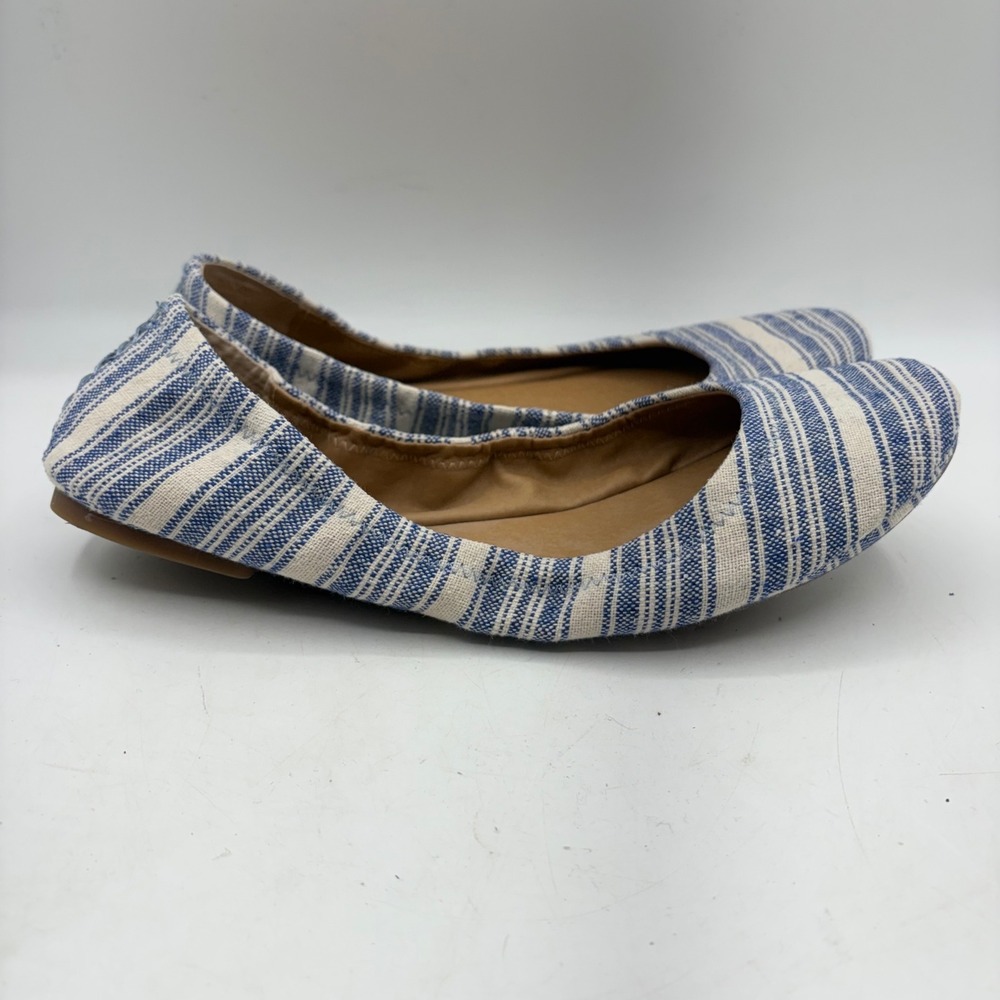 Lucky Brand Emmie Striped Ballet Flats Blue Cream Nautical Shoes Size 11M